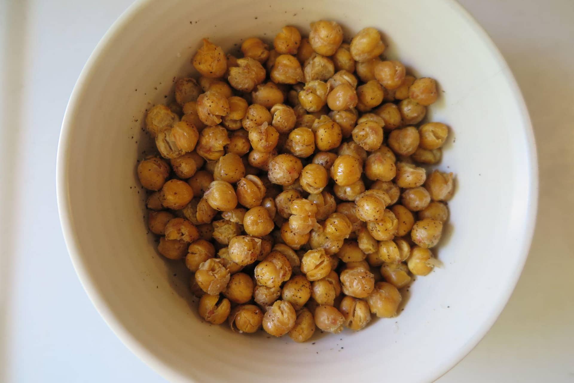 Seasoned chickpeas in a white bowl