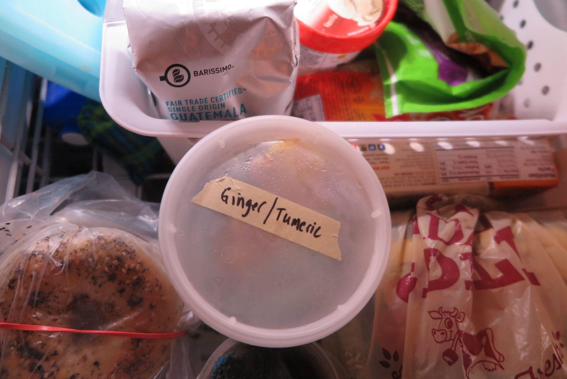 Plastic container labeled 